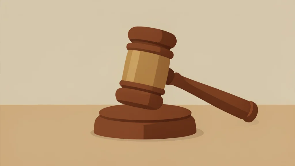 A wooden gavel resting on a polished desk surface