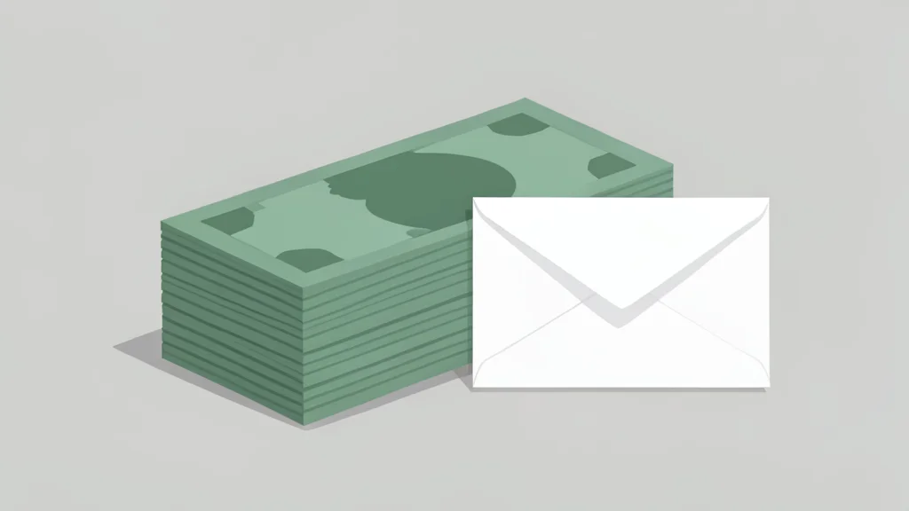 A neat stack of paper currency bills placed next to a plain, sealed envelope.