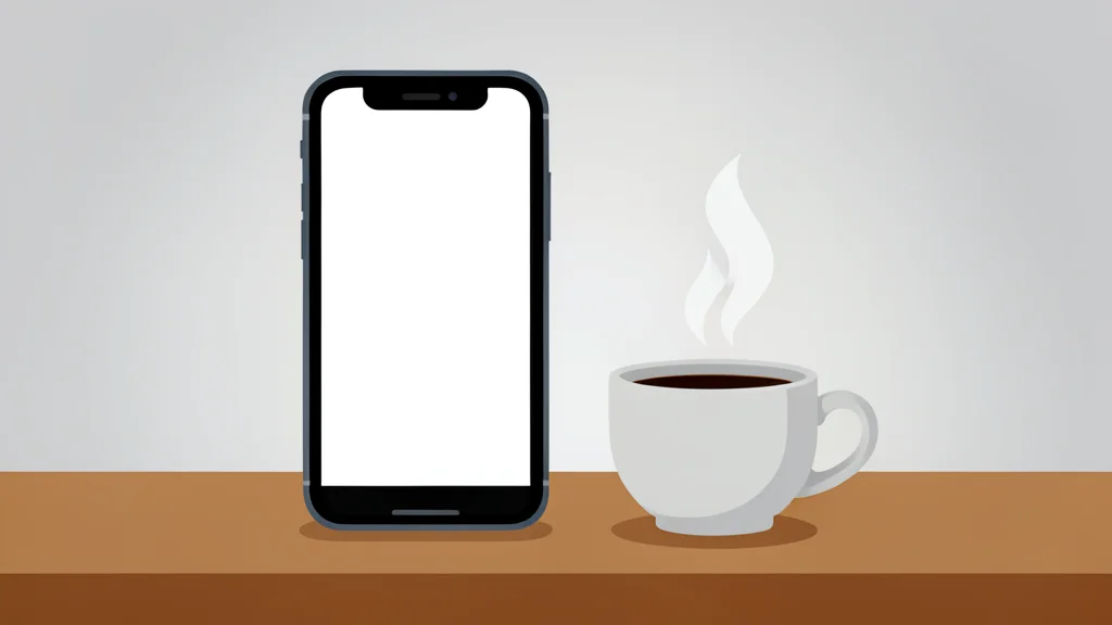 A sleek smartphone standing upright on a wooden desk next to a coffee cup