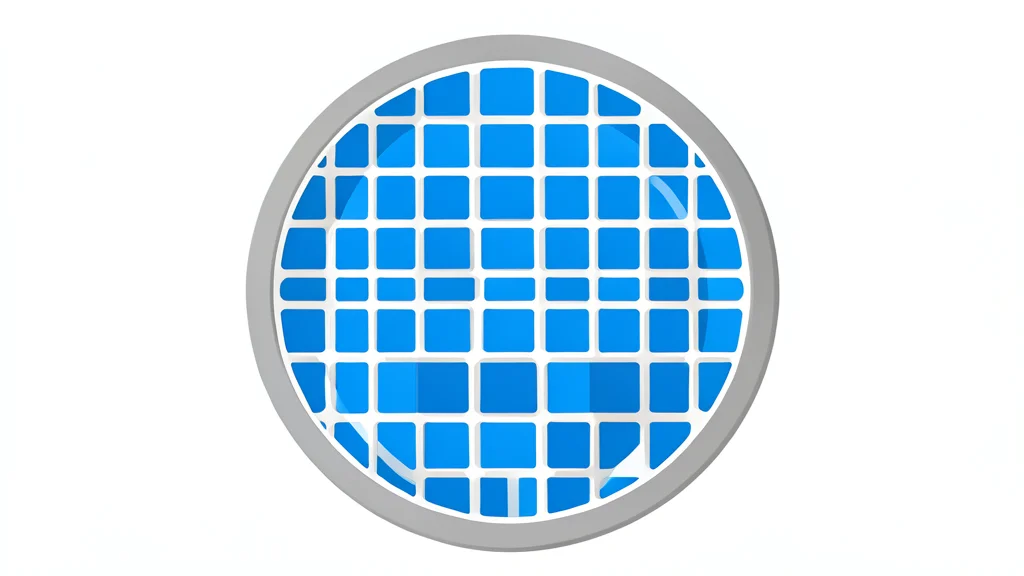 A close-up view of a silicon wafer with a grid of square integrated circuits