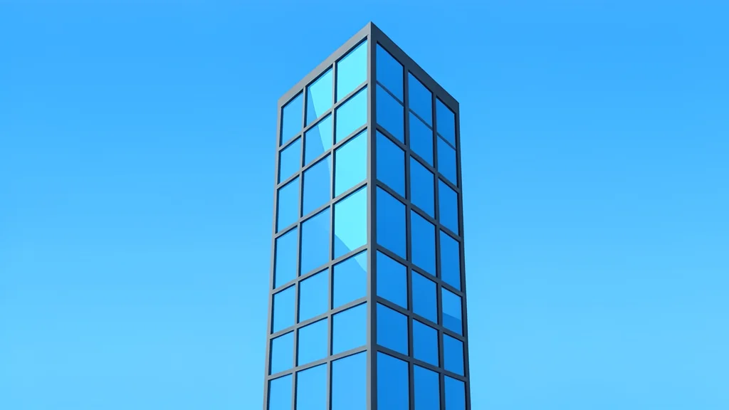 A modern glass skyscraper reflecting the blue sky