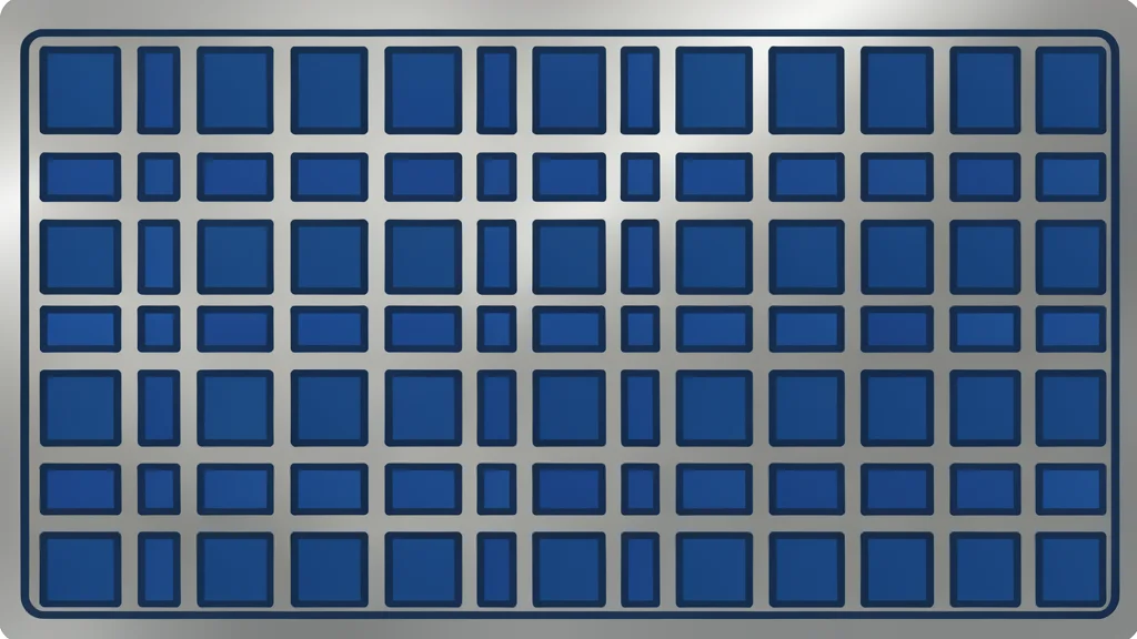 A close-up view of a silicon wafer with a grid of square integrated circuits