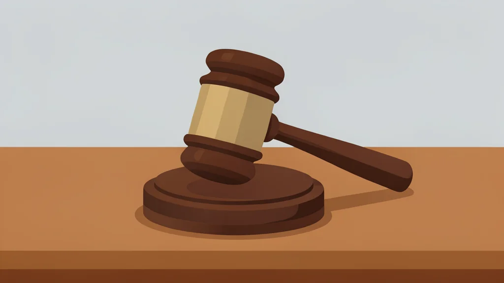 A wooden gavel resting on a polished desk surface