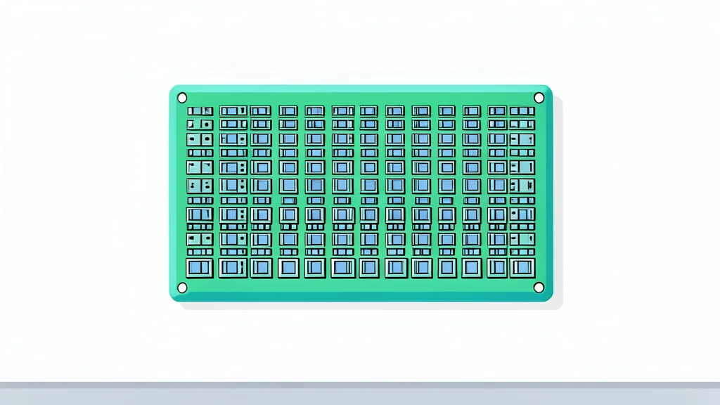 A close-up view of a rectangular silicon wafer with a grid of small, square integrated circuits etched into its surface, resting on a clean, white laboratory bench.