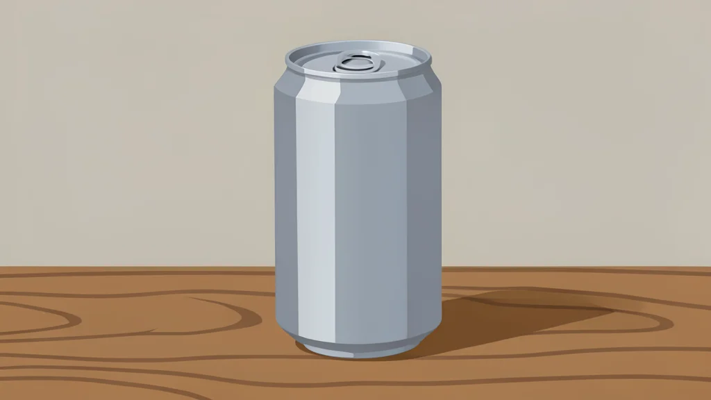 A single, generic aluminum beverage can standing on a wooden table