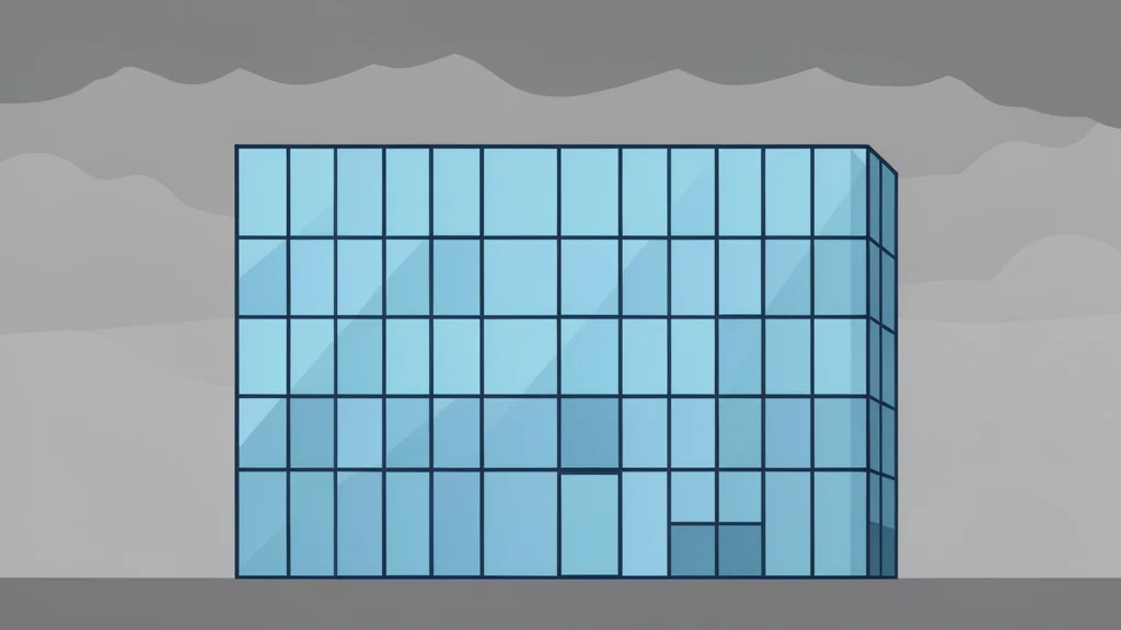 A modern glass office building facade reflecting a cloudy sky
