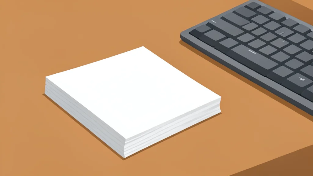 A stack of plain white index cards resting on a wooden desk next to a mechanical keyboard