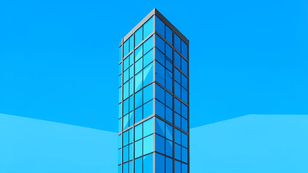 A modern glass skyscraper reflecting a blue sky
