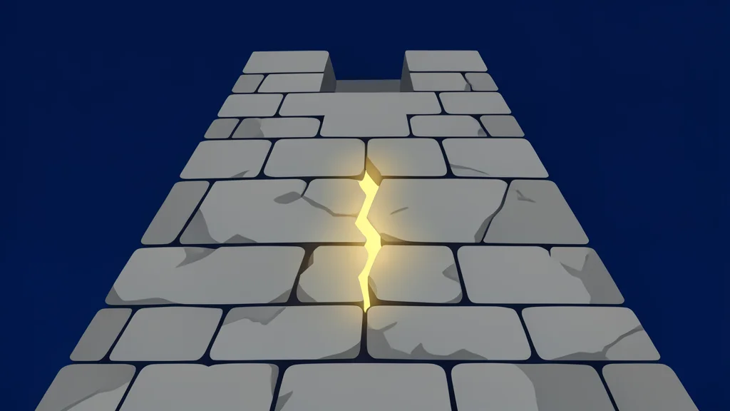 A digital fortress wall with a small, glowing crack in the center