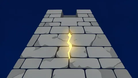 A digital fortress wall with a small, glowing crack in the center