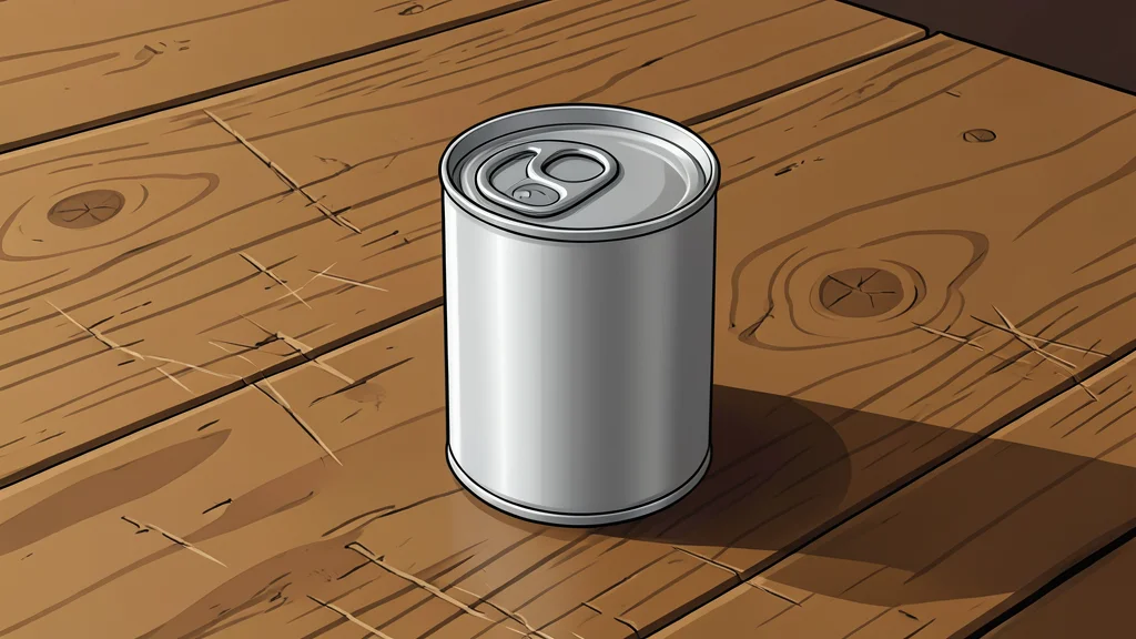 A stack of canned goods on a wooden shelf