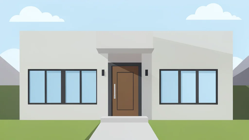A modern suburban house exterior with a front door and windows