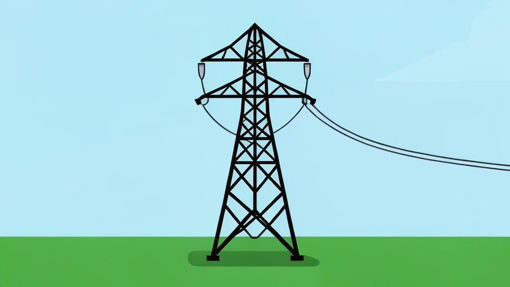 A high-voltage electrical transmission tower standing in a grassy field