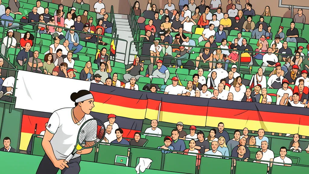 A red clay tennis court with white boundary lines and a net stretched across the center