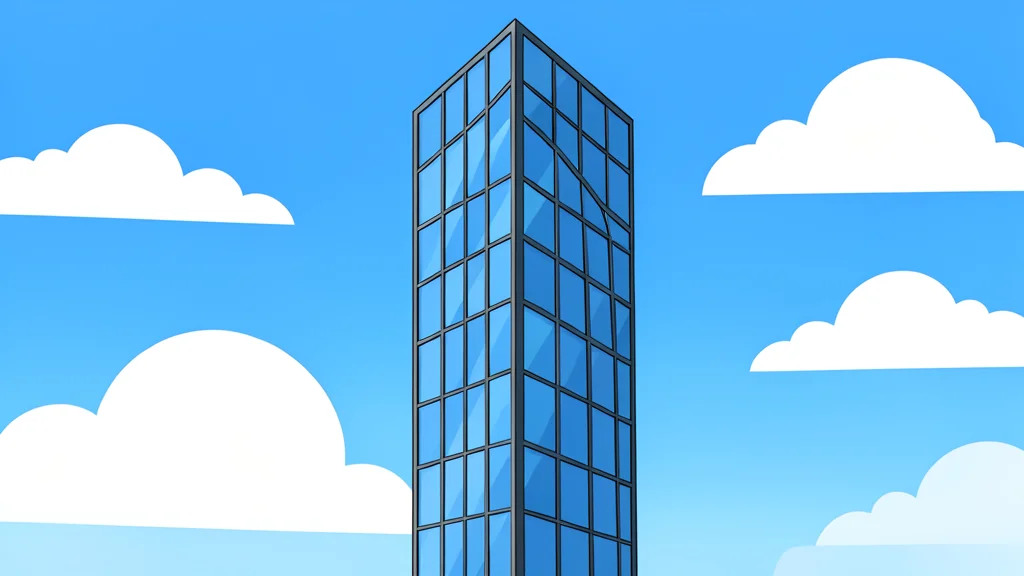 A modern glass skyscraper with a geometric facade reflecting the sky