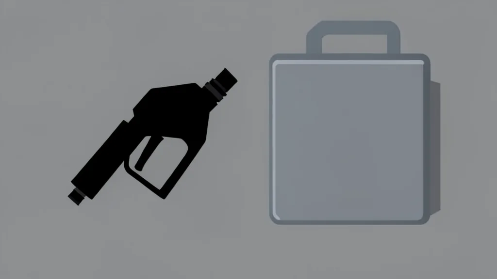 A gas pump nozzle resting on a concrete surface next to a fuel tank