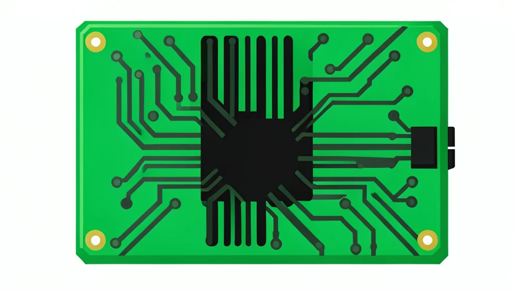 A detailed view of a green circuit board with copper pathways and a black heat sink.
