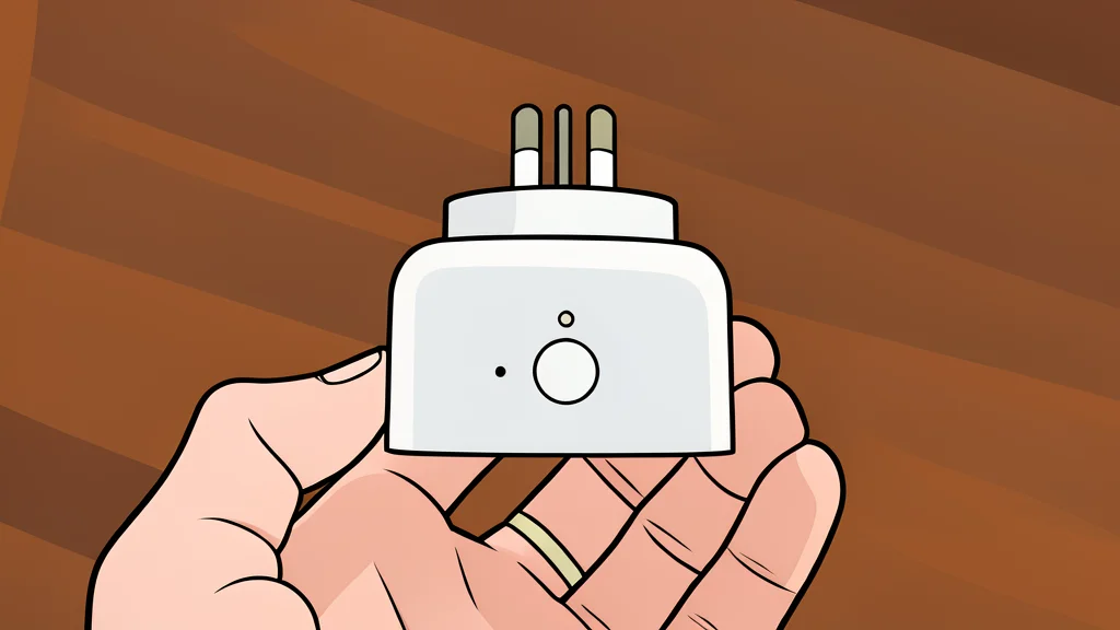 A small white smart bulb and a black smart plug sitting on a wooden surface