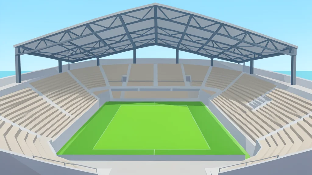 A modern stadium with a retractable roof open to the sky, revealing a vibrant green playing field.