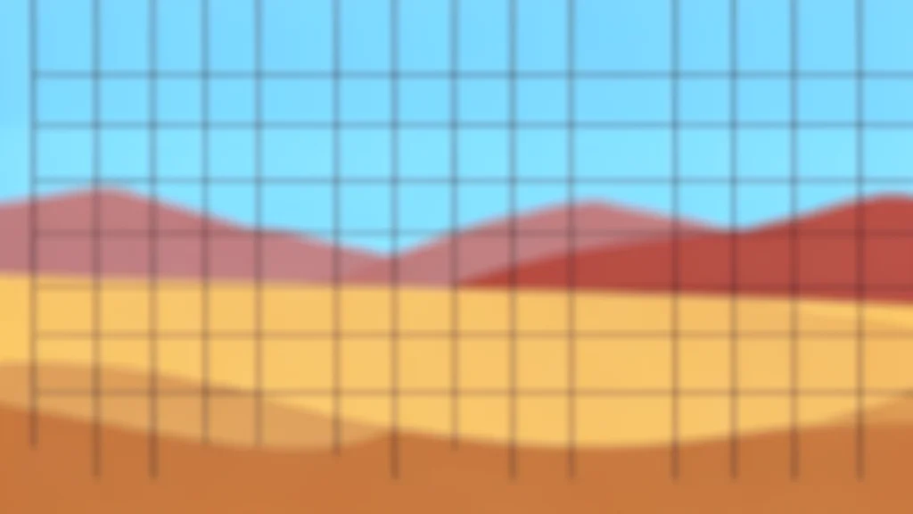 A blurred, abstract representation of a digital grid overlaying a desert landscape