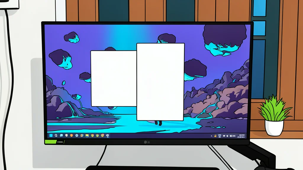 A sleek, modern desktop computer monitor displaying a clean, abstract interface with soft gradients and minimal geometric shapes, sitting on a minimalist white desk.