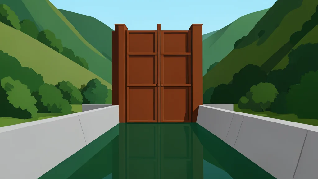 A long, straight waterway cutting through green hills, connecting a wide river to a calm sea horizon