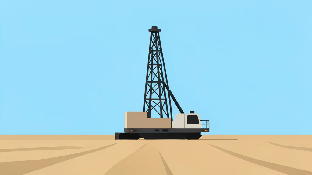 A geothermal drilling rig standing in a dry, open field