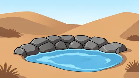 A rocky spring in a dry, hilly landscape with a small pool of water