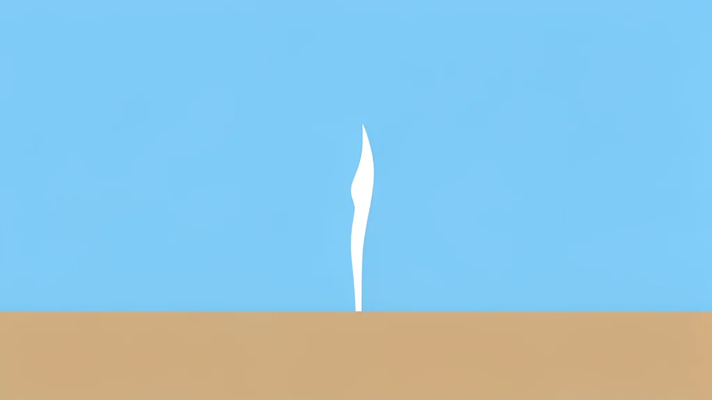 A dusty desert landscape with a distant plume of white smoke rising into a clear blue sky