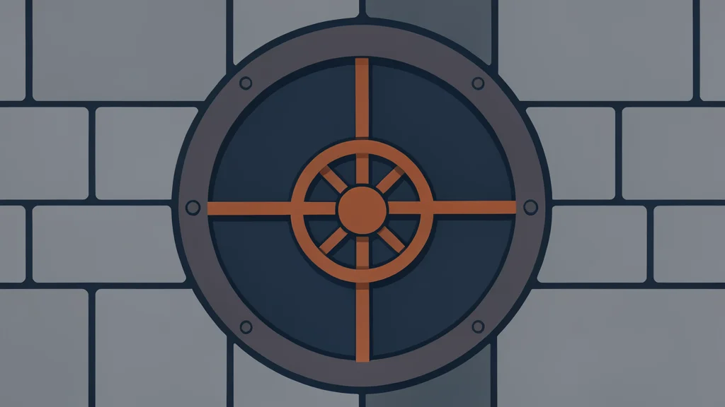 A heavy iron vault door with a circular combination lock mechanism
