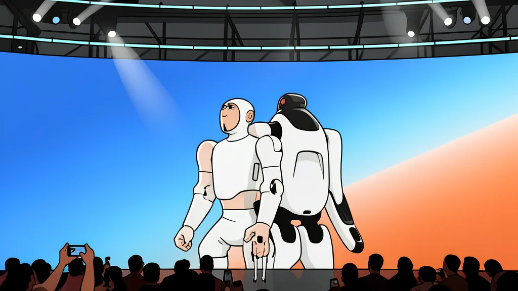 A sleek white humanoid robot standing next to a sofa in a modern living room.