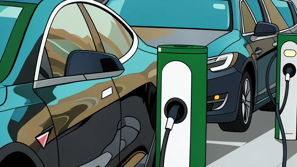 A sleek, curved electric vehicle charging cable connecting to a minimalist car port on a clean urban street.