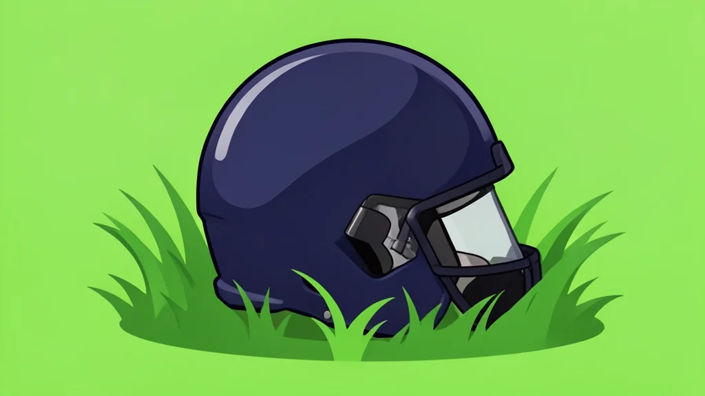 A football helmet resting on green grass