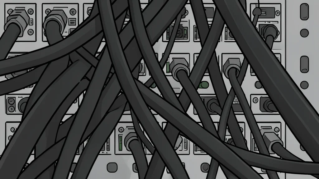 A stack of server racks in a dimly lit room