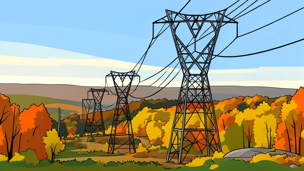 A high-voltage electricity pylon standing in a grassy field under a clear sky