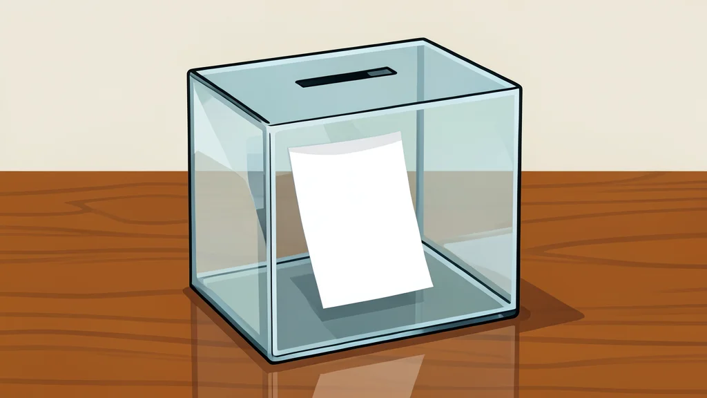 A stack of banknotes and a ballot box on a wooden desk