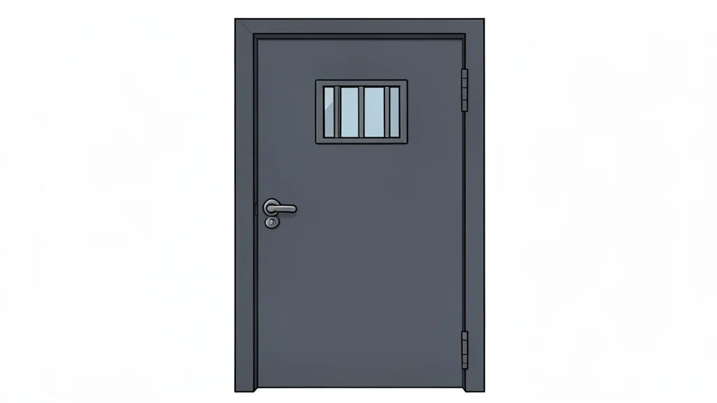A heavy metal door with a small barred window set within a concrete wall.