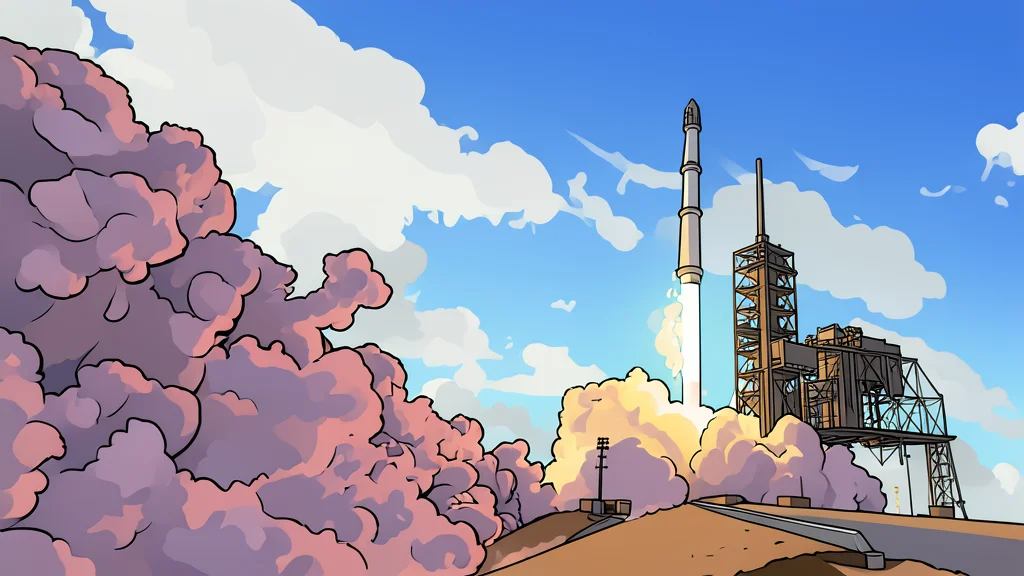 A stylized satellite orbiting a blue planet