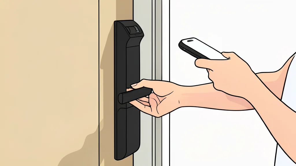A sleek metallic smart door lock and a compact white network hub resting on a warm wooden surface.