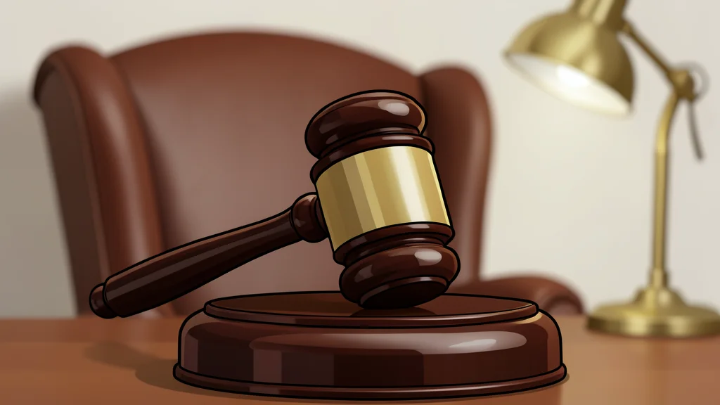 A gavel resting on a wooden desk next to a stack of legal books