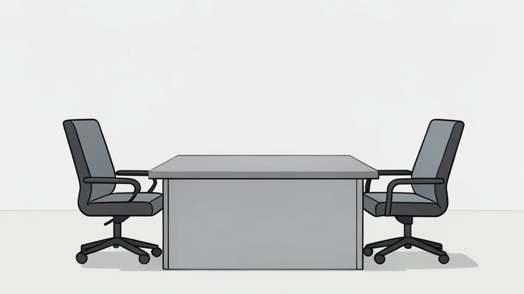 A minimalist vector illustration of a diplomatic meeting room featuring two chairs facing each other across a simple table.