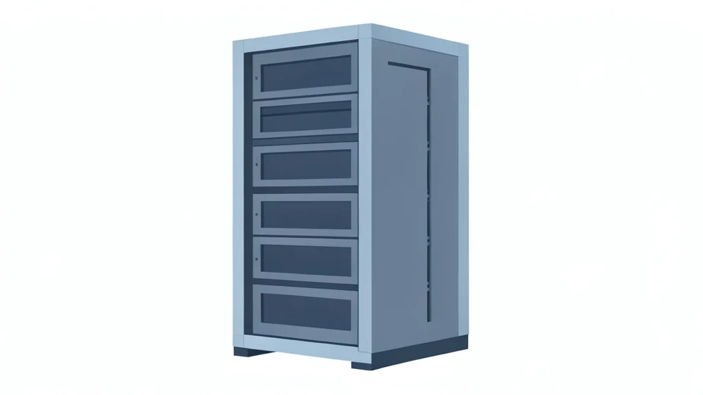 A sleek server rack standing in a dimly lit server room