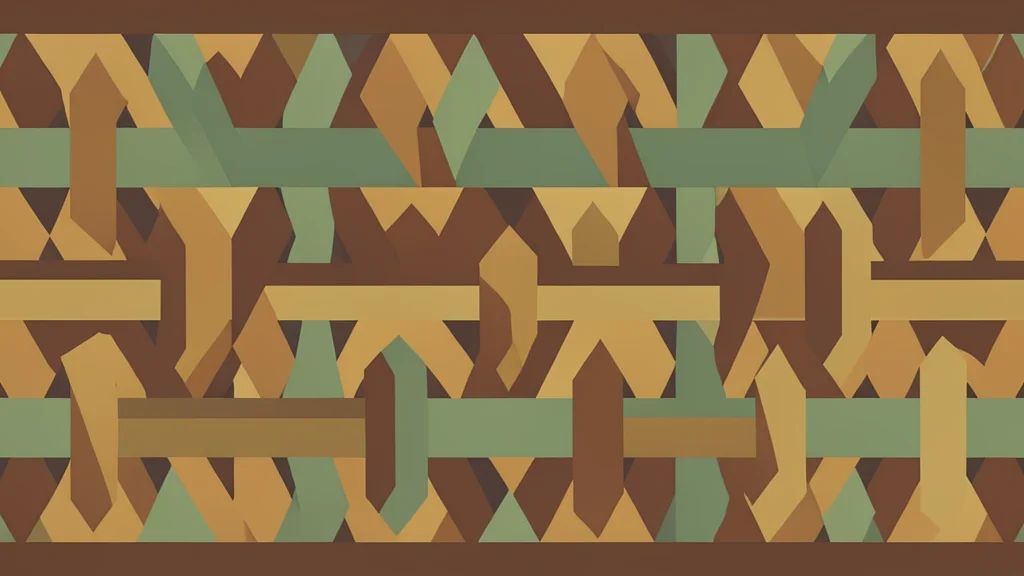 A close-up view of a traditional woven textile pattern featuring earth tones and geometric shapes.