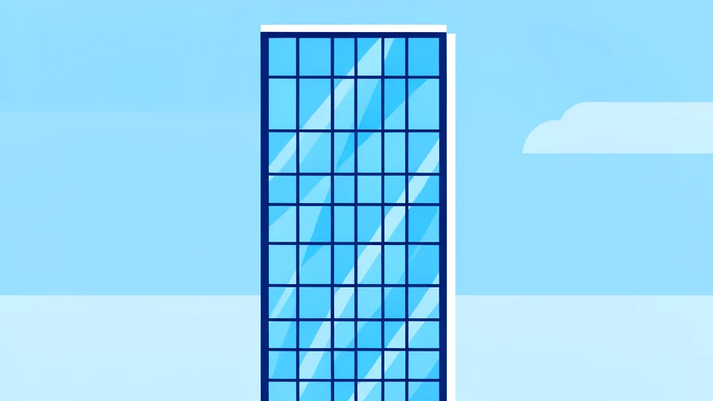 A modern glass skyscraper with a grid of windows reflecting the sky
