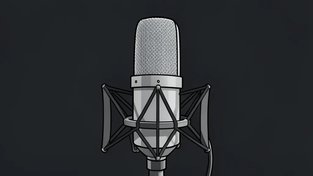 A dimly lit studio room containing a high-end motion capture suit and a microphone stand