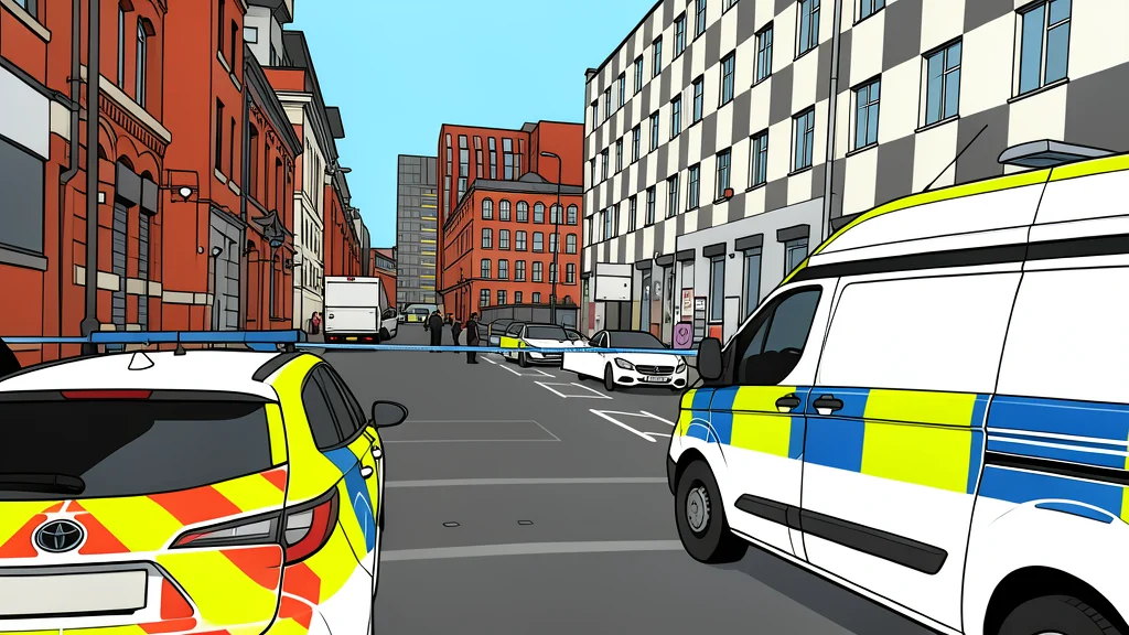 A quiet city street lined with brick buildings and parked cars