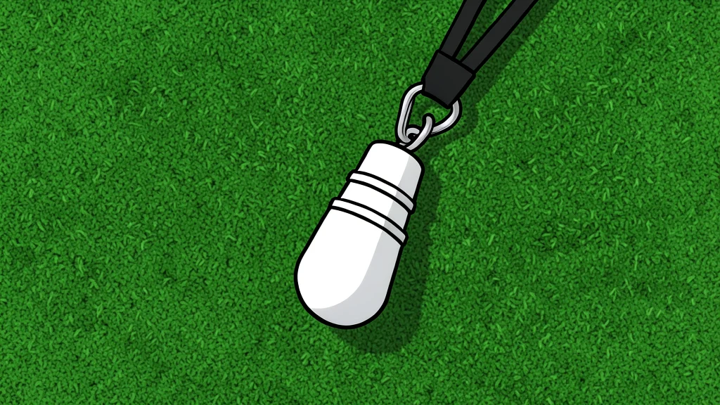 A white soccer ball resting on green grass near a goalpost