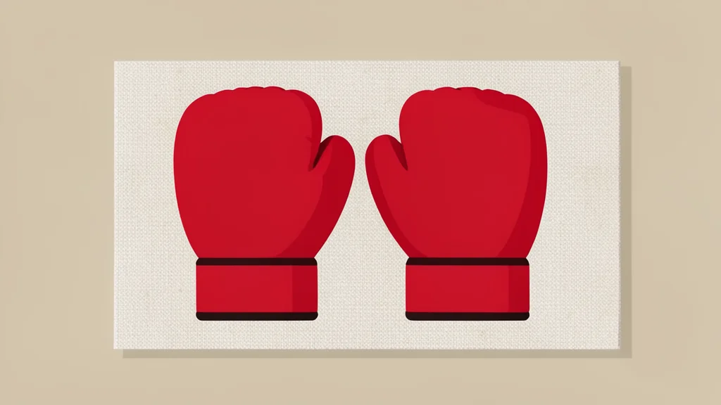 A pair of red boxing gloves resting on a canvas mat