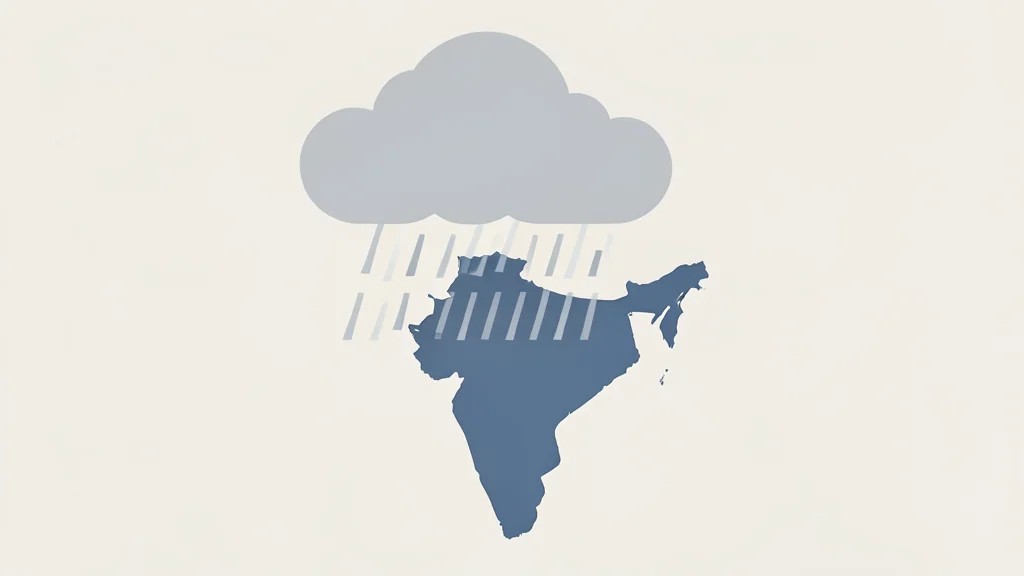A stylized map of the Indian subcontinent with a monsoon cloud overhead