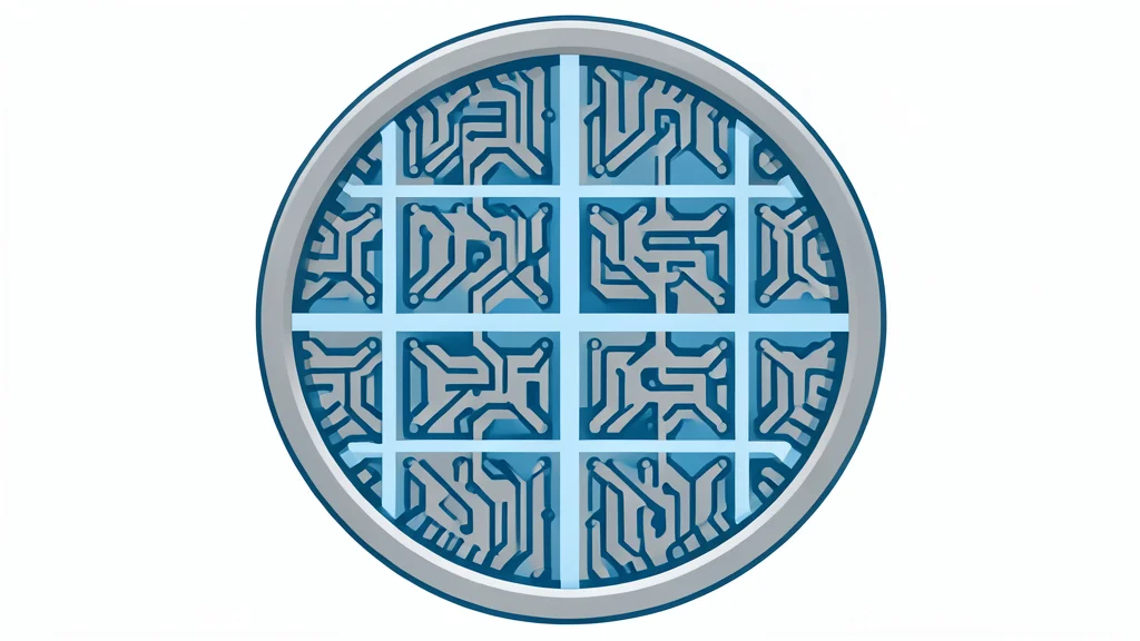 A close-up view of a silicon wafer with intricate circuit patterns